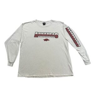 Arkansas Razorbacks Shirt Mens XL White Red Starter Long Sleeve Cotton Crew Neck